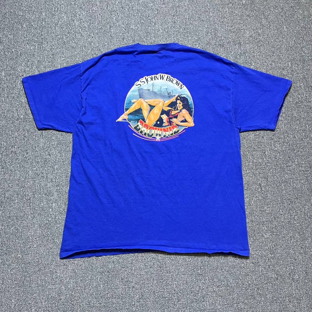 S.S. John W. Brown Liberty Ship T-Shirt 2XL Blue Pinup Girl Graphic Pocket